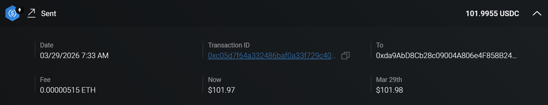Crypto payout receipt