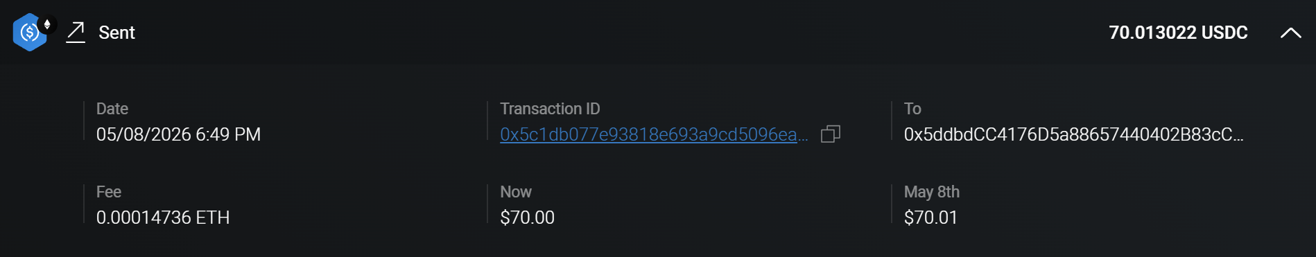 Crypto payout receipt
